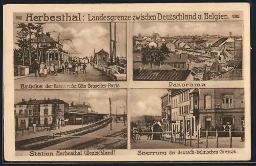 AK Herbesthal, Bahnhof, Strassenbahn, Deutsch-belgische Grenze