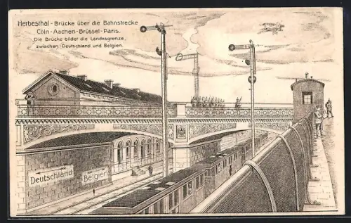 AK Herbesthal, Brücke über die Bahnstrecke, Landesgrenze