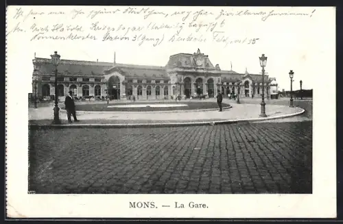 AK Mons, La Gare, Bahnhof