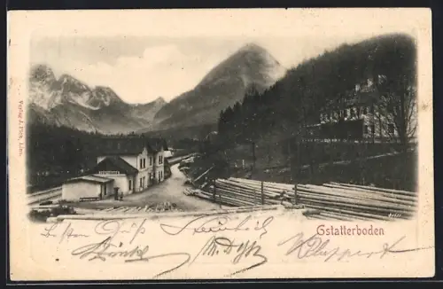 AK Gstatterboden, Bahnhof mit Gebirge