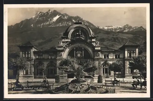 AK Luzern, Bahnhof und Pilatus