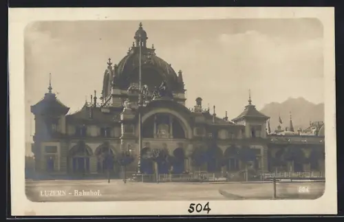 AK Luzern, Bahnhof mit Vorplatz