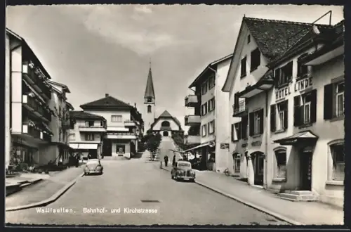 AK Wallisellen, Bahnhof, Hotel Linde, Bahnhofstrasse, Kirchstrasse