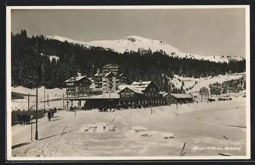 AK Arosa, Bahnhof im Winter