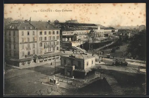 AK Genève, Gare Cornavin, Bahnhof, Strassenbahn