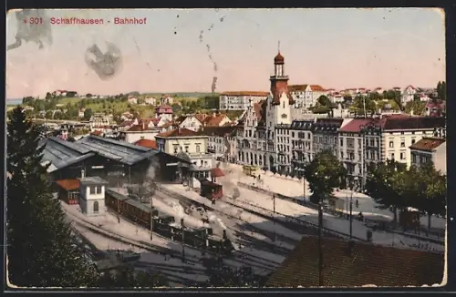 AK Schaffhausen, Teilansicht der Stadt mit Bahnhof
