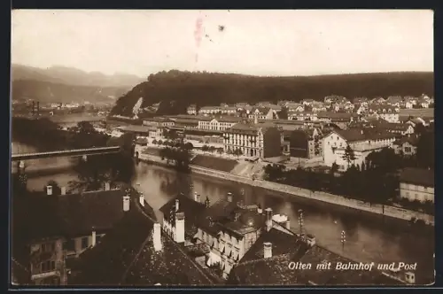 AK Olten, Ortsansicht mit Bahnhof und Post