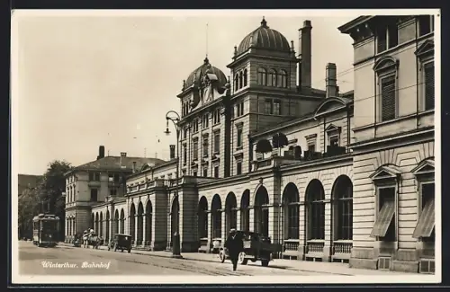 AK Winterthur, Bahnhof mit Strassenbahn