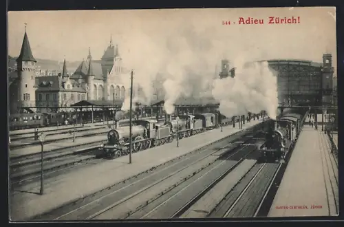 AK Zürich, Eisenbahnen verlassen den Bahnhof