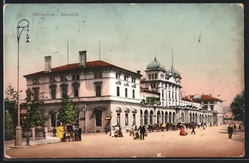 AK Winterthur, Bahnhof mit Kutschen