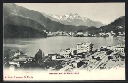 AK St. Moritz-Bad, Panorama mit Bahnhof