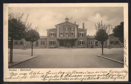AK Baden, Bahnhof mit Vorplatz