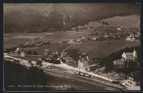 AK Reuchenette, Bahnhof, Ortsansicht aus der Vogelschau