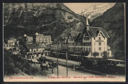 AK Grindelwald, Bahnhof und Hotel Bahnhof-Terminus