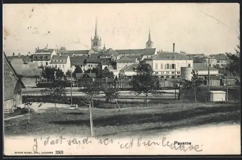 AK Payerne, Ortsansicht mit Bahnhof