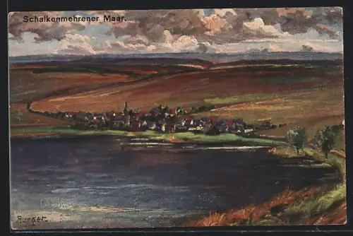 Künstler-AK Schalkenmehrener Maar, Gesamtansicht