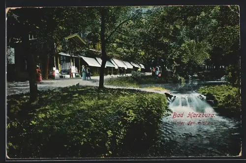 AK Bad Harzburg, Gasthaus Unter den Eichen mit kleinem Wehr