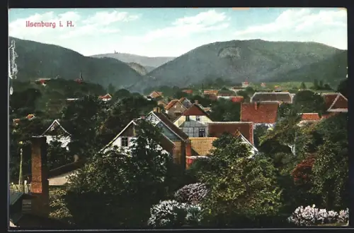 AK Ilsenburg i. H., Blick auf Ort und Berge