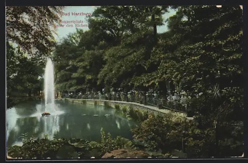 AK Bad Harzburg, Konzertplatz unter den Eichen, Besucher, Springbrunnen