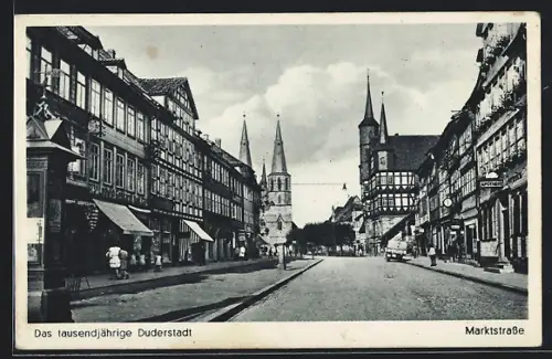 AK Duderstadt, Marktstrasse mit Geschäften und Apotheke