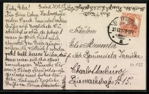 Foto-AK GL Co Nr. 5019/4: Dame schaut über ihre Schulter, Neujahrsgrüsse