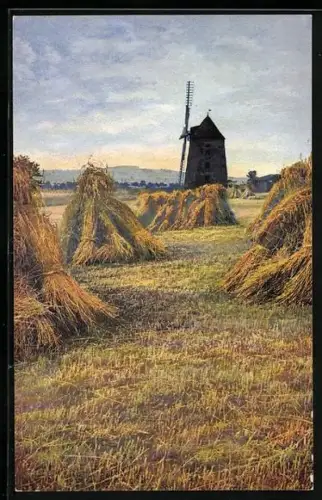 Künstler-AK Windmühle mit Weizenfeldern