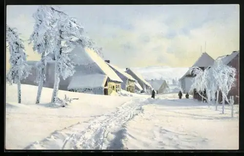 AK Photochromie, Serie V., Gottesgab, Blick auf den Ort im Winter
