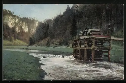 Künstler-AK Photochromie: Gewässer mit Wassermühle