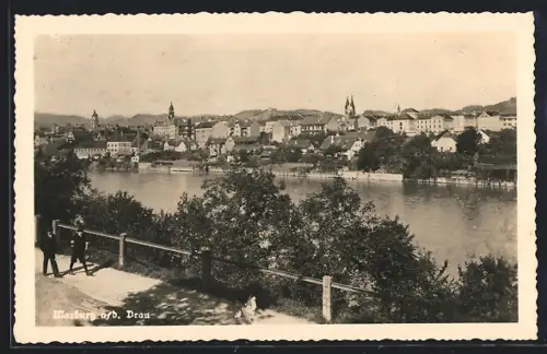 AK Marburg a. d. Drau, Teilansicht mit Flusspartie