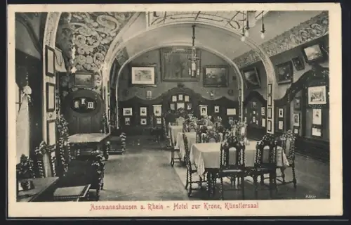 AK Assmannshausen a. Rhein, Hotel zur Krone, Künstlersaal