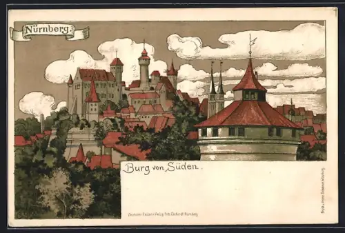 Künstler-AK Nürnberg, Burg von Süden
