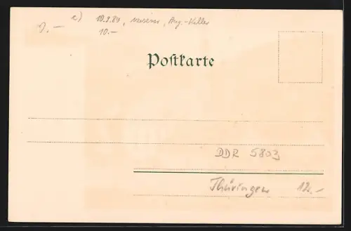 Künstler-AK Finsterbergen, Ortspanorama vom Felsenstein