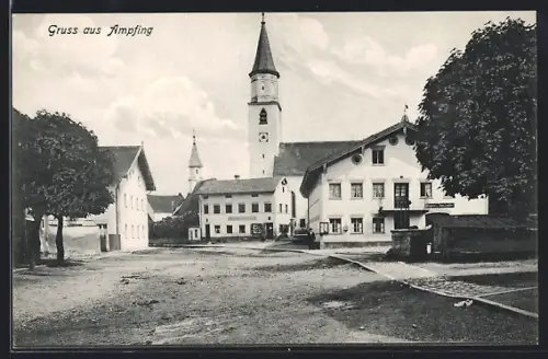 AK Ampfing, Ortsansicht mit Kirche und Platz