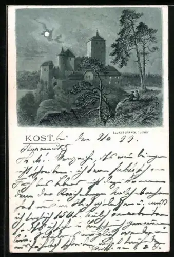 Künstler-AK Kost, Burg bei Mondschein