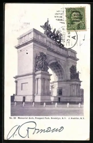 AK New York, NY, Memorial Arch, Prospect Park