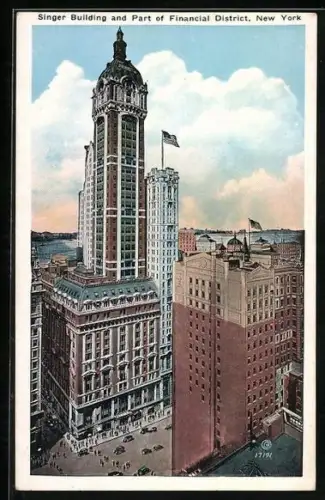 AK New York, NY, Singer Building and Part of Financial District