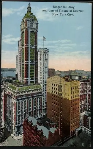 AK New York, NY, Singer Building and part of Financial District