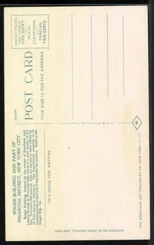 AK New York, NY, Singer Building and part of Financial District