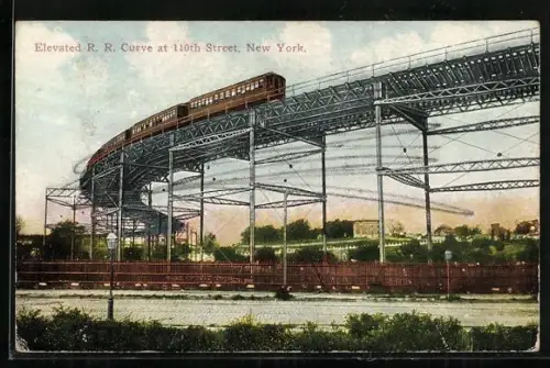 AK New York, NY, Elevated R. R. Curve at 110th Street