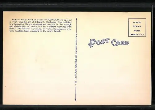 AK New York, NY, Butler Library, Columbia University