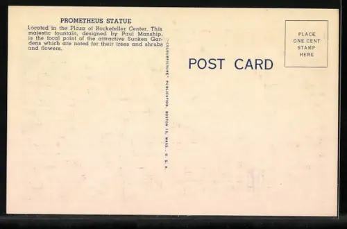 AK New York, NY, Rockefeller Plaza, Prometheus Statue