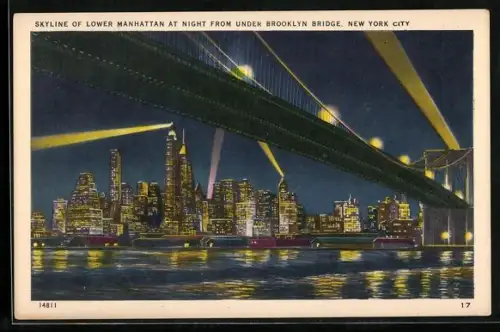 AK New York, NY, Skyline of Lower Manhattan at Night