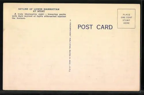 AK New York, NY, Skyline of Lower Manhattan at Night