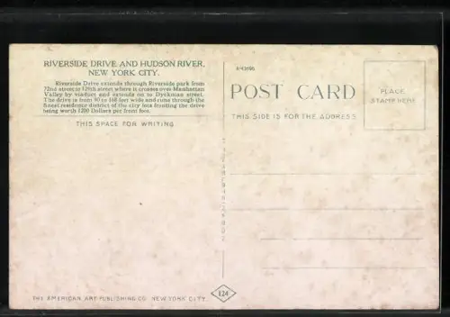 AK New York, NY, Riverside Drive and Hudson River