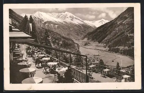 AK Badgastein, Café-Restaurant Windischgrätzhöhe, Blick gegen die Tauern