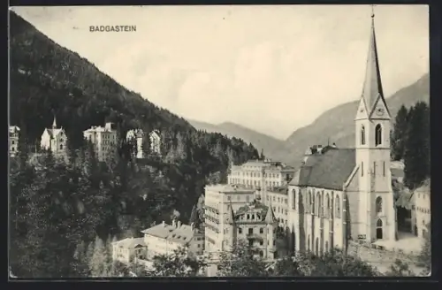 AK Badgastein, Teilansicht mit Kirche