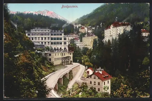 AK Badgastein, Strassenpartie mit Hotel