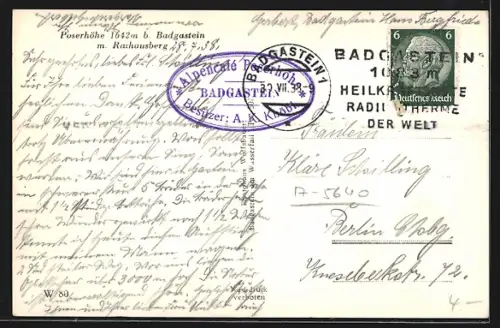 AK Badgastein, Poserhöhe mit Rathausberg