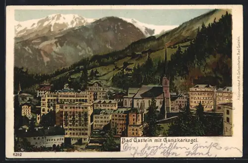Künstler-AK Bad Gastein, Teilansicht mit Gamskarkogel