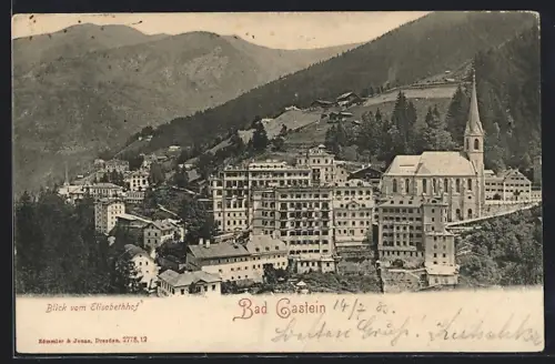 AK Bad Gastein, Blick vom Elisabethhof mit Kirche